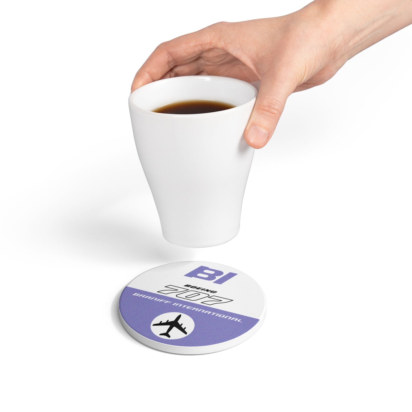 Braniff Ceramic Coaster with Cork Backing EOTPP Boeing 707 1966 Periwinkle Blue Lavender