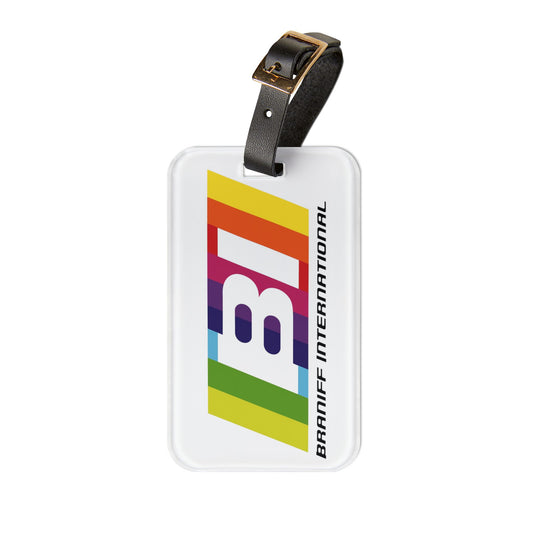 Copy of Luggage Tag Personalized BIuebird Braniff Alexander Girard Design BI Script Blue Black