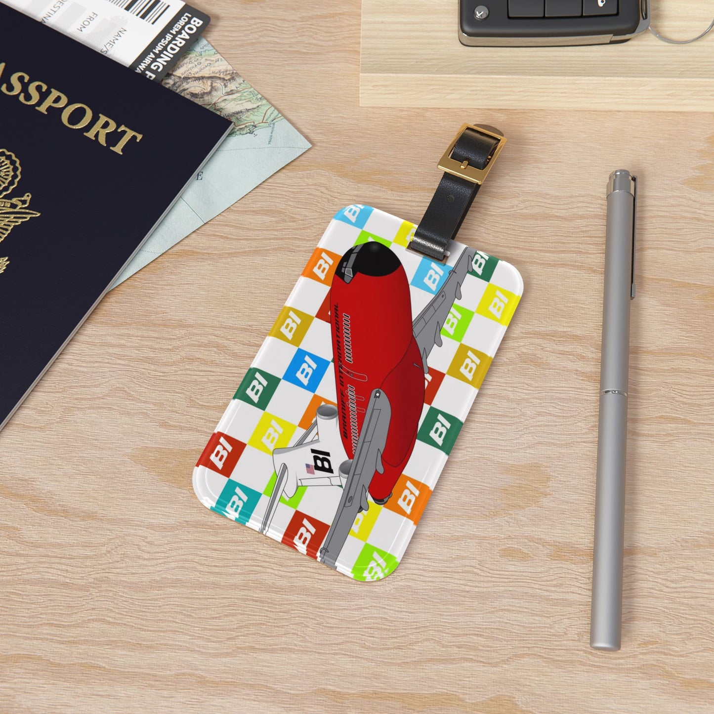 Luggage Tag Braniff EOTPP End of the Plain Plane Boeing 727 Super Jet with BI Square Logo 1966