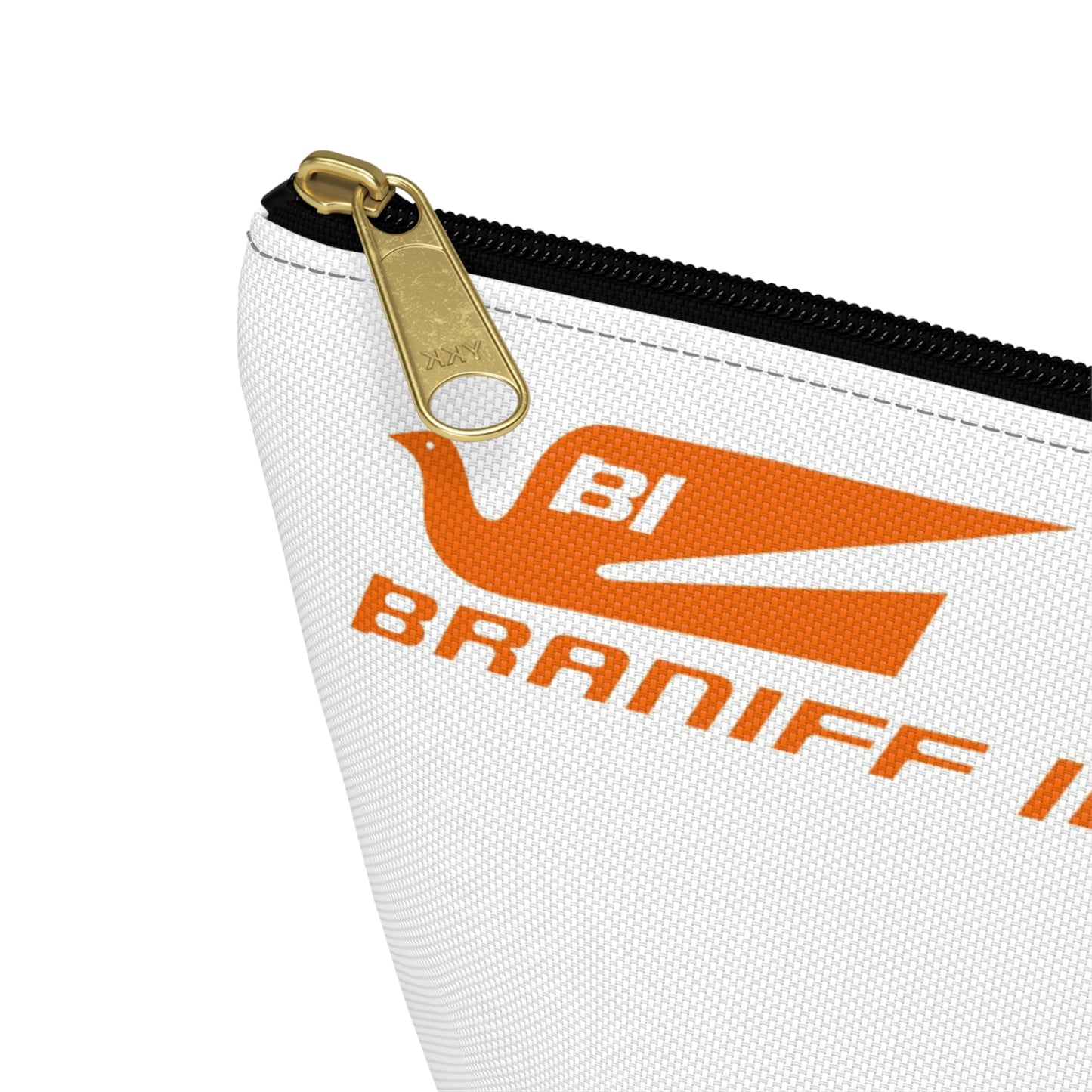 Braniff Inflight Accessory Toiletry Makeup Travel Pouch with T-bottom Bluebird of Happiness Orange