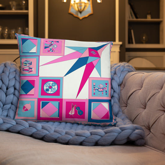 Pillow or Lumbar Bar Pillow Braniff Pucci Design Compass 1965 Gemini IV Collection Blue Pink