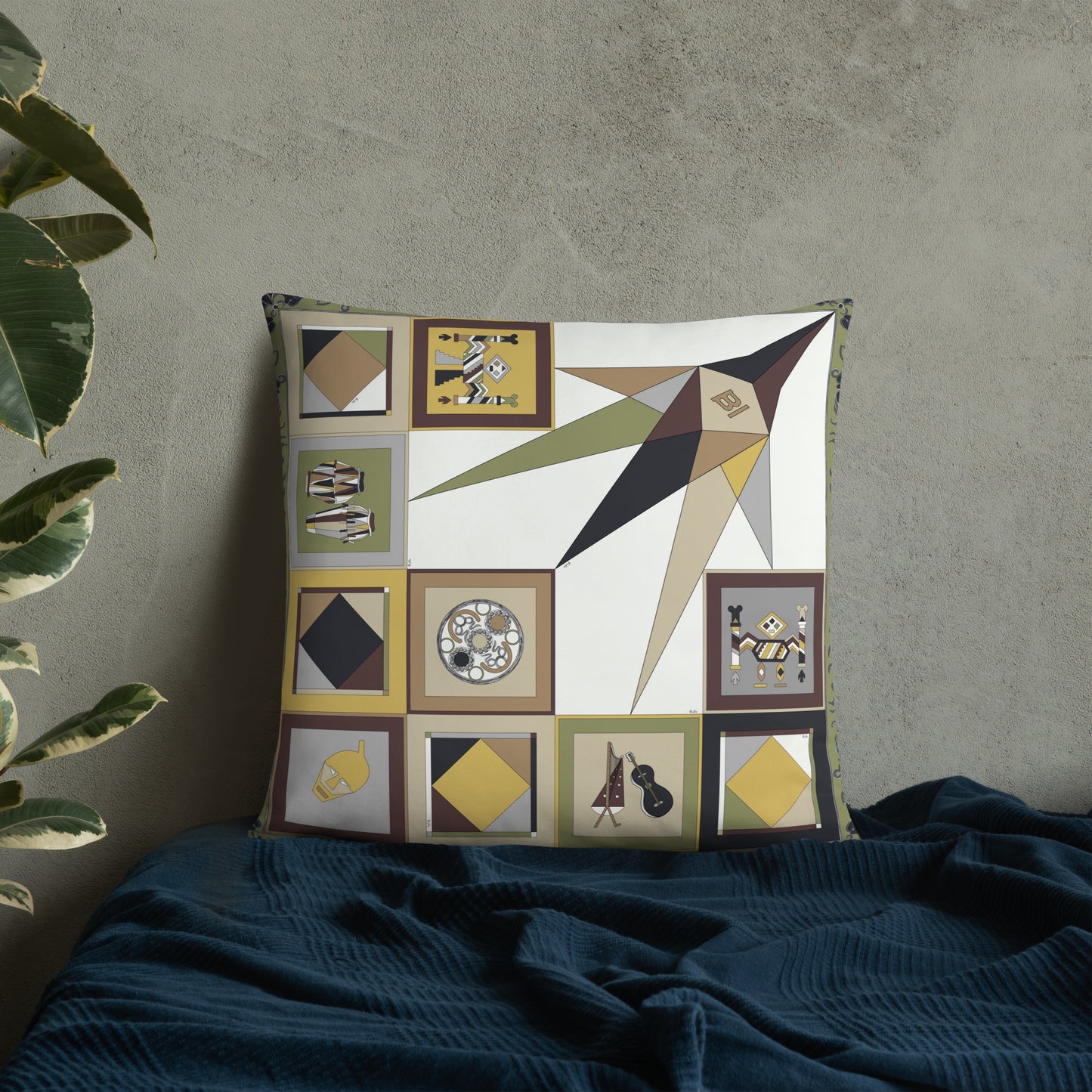 Pillow or Lumbar Bar Pillow Braniff Pucci Design Compass 1965 Gemini IV Collection Black Gold