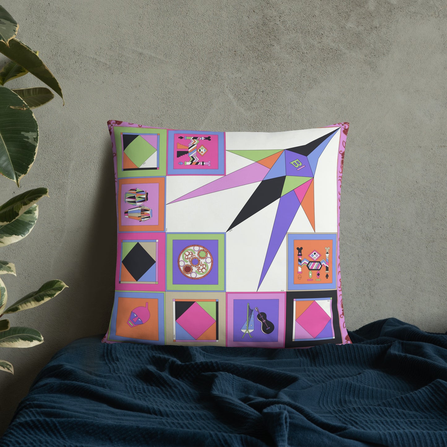 Pillow or Lumbar Bar Pillow Braniff Pucci Design Compass 1965 Gemini IV Collection Pink Purple