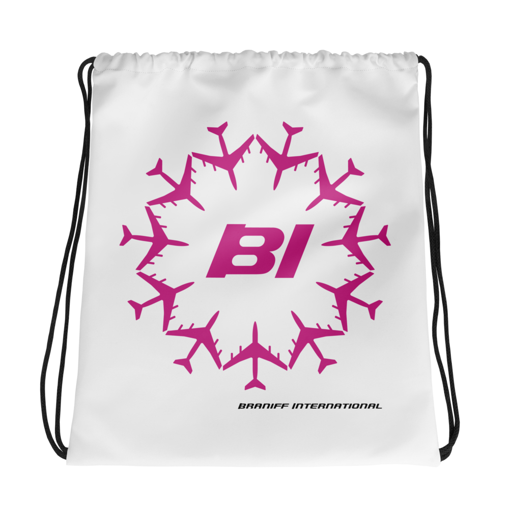 Drawstring Bag Backpack Braniff Circle of Boeing 707 Jets Pink