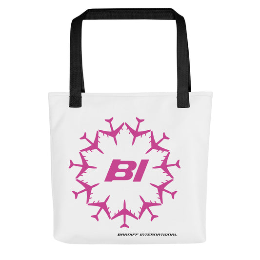 Tote Bag All Over Print with Braniff Circle of Boeing 707 in Pink