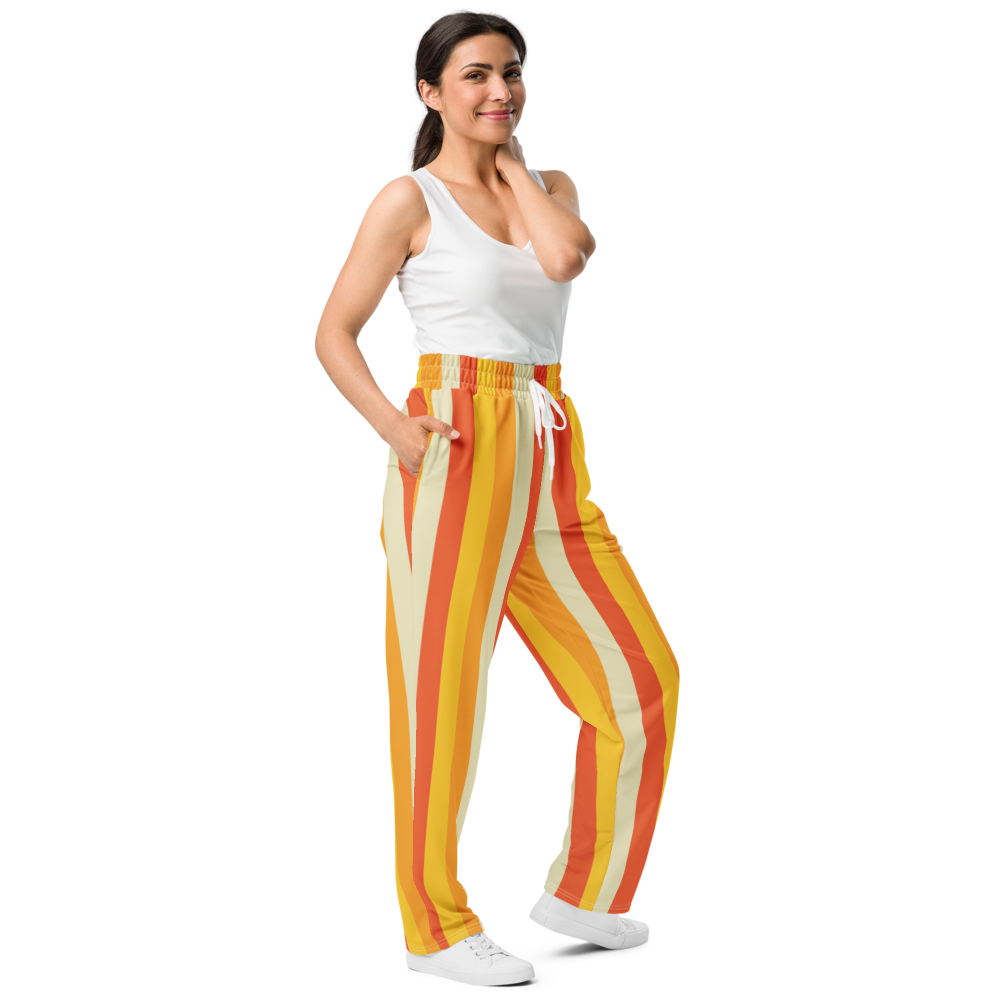 Sweat Pants Men's Women's Wide Leg Joggers Lounge Braniff Alexander Girard Design Stripes Yellow Beige 1965