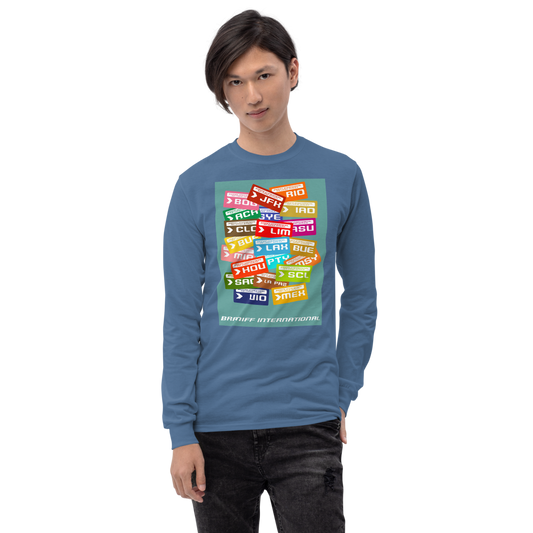 Long Sleeve Shirt by Gildan Men's Women's Braniff Luggage Tags Destinations