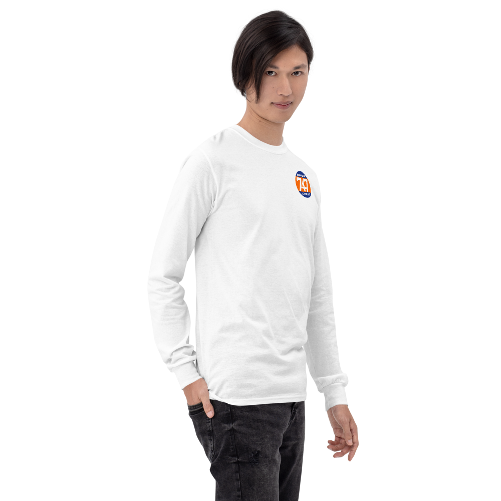 Long Sleeve Shirt by Gildan Men's Women's Braniff Boeing 747 Crew Logo and Jumbo Jet on Shirt Back