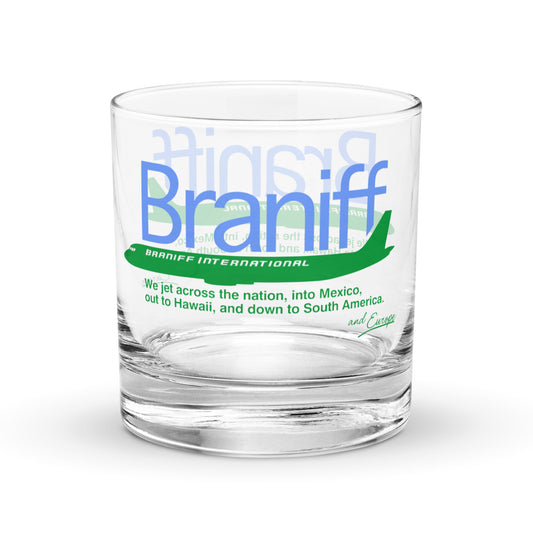 Glass Lowball Rock Old Fashioned Braniff McDonnell Douglas DC-8-62 Across the United States
