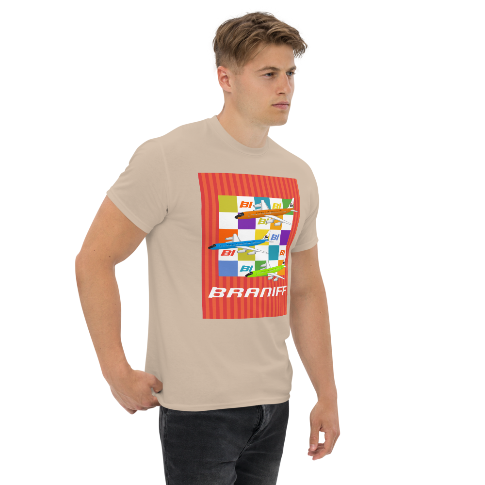 T-Shirt Shirt Short Sleeve by Gildan Unisex Braniff McDonnell Douglas DC-8-62 1967 Solid Color Scheme