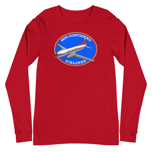 Long Sleeve Shirt Mens Womens Braniff Mid-Continent Airlines Convair 240 1950