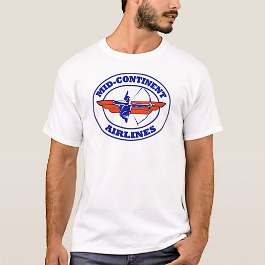 T-Shirt Braniff Mid-Continent Airlines Cross Bow Logo White Short Sleeve