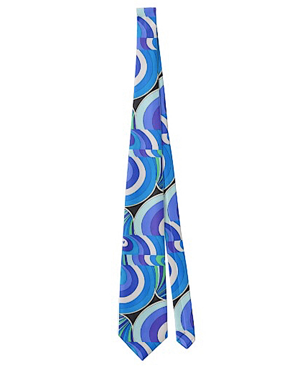 Men Swirl Blue Necktie - BI Pucci 1972 Blue Ground Uniform Tie Front - Braniff Pucci Design - Braniff Boutique