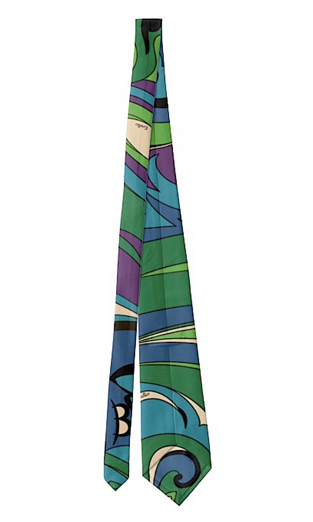 Men Turquoise Green Necktie - BI Pucci Classic Collection 1974 Tie Back - Braniff Pucci Design - Braniff Boutique