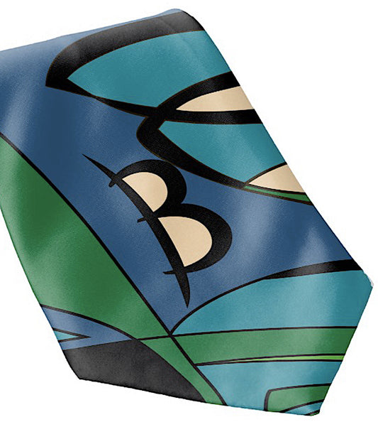 Men Turquoise Green Necktie - BI Pucci Classic Collection 1974 Tie Rolled - Braniff Pucci Design - Braniff Boutique
