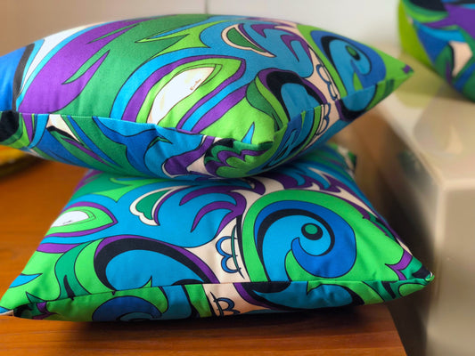 Throw Pillows - Braniff Pucci Design Turquoise Green Pillows - Braniff Boutique