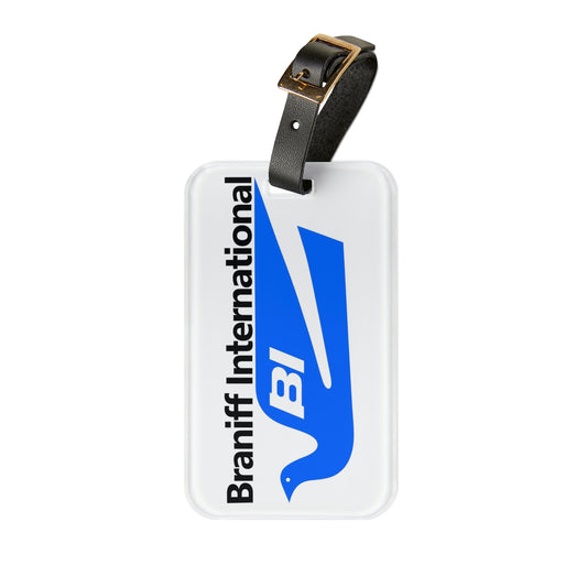 Luggage Tag Personalized BIuebird Braniff Alexander Girard Design BI Script Blue Black
