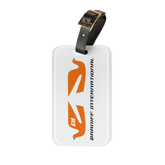 Luggage Tag Personalized Original Braniff Back to Back Bluebird BI Font Orange
