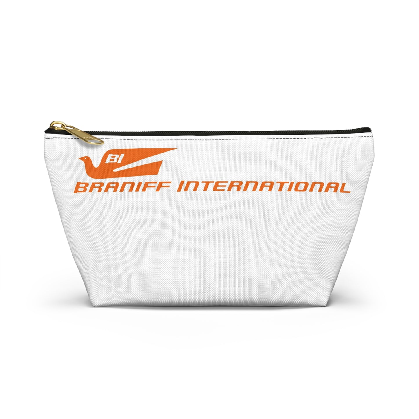 Braniff Inflight Accessory Toiletry Makeup Travel Pouch with T-bottom Bluebird of Happiness Orange