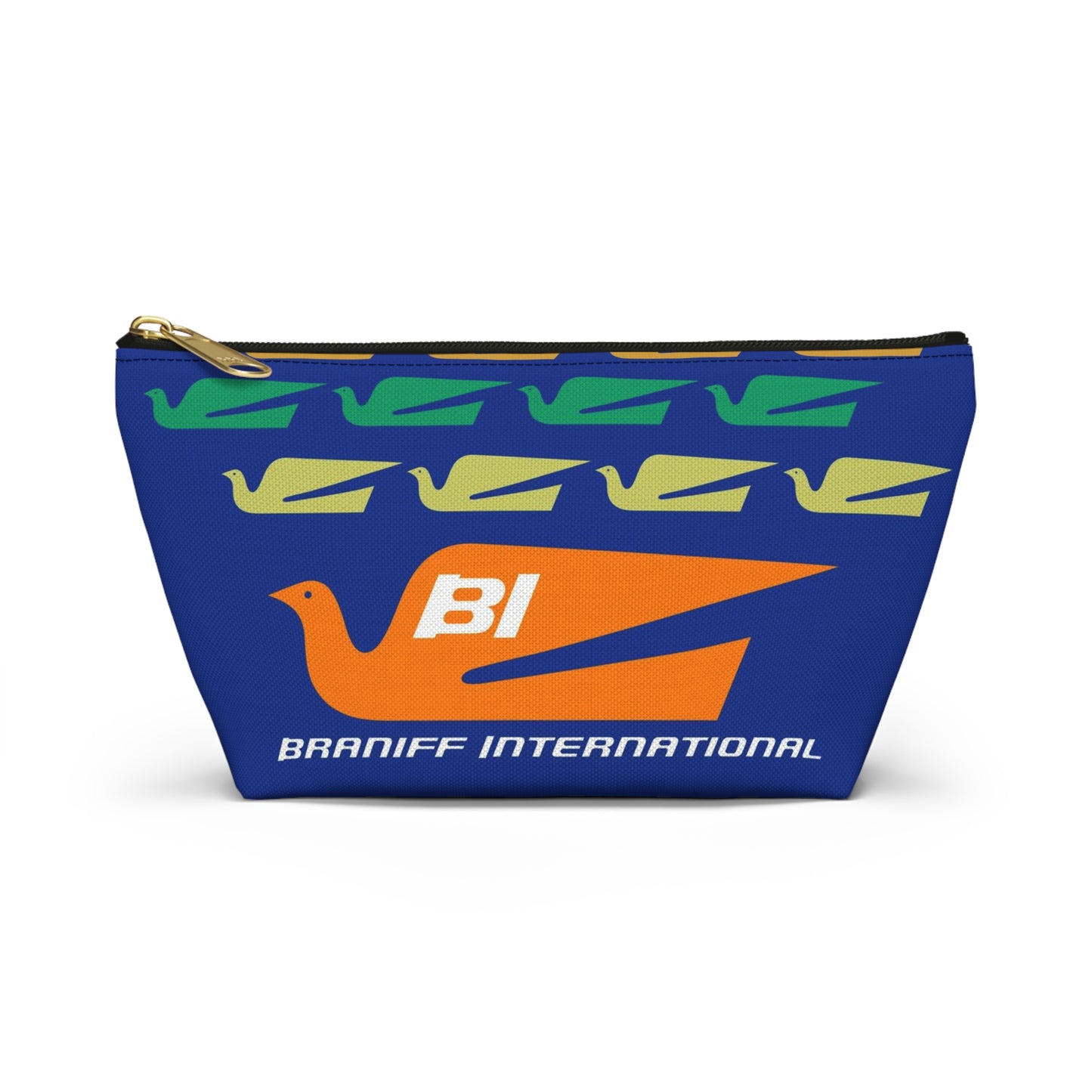 Braniff Inflight Accessory Toiletry Makeup Travel Pouch with T-bottom Bluebird of Happiness Flock Dark Blue