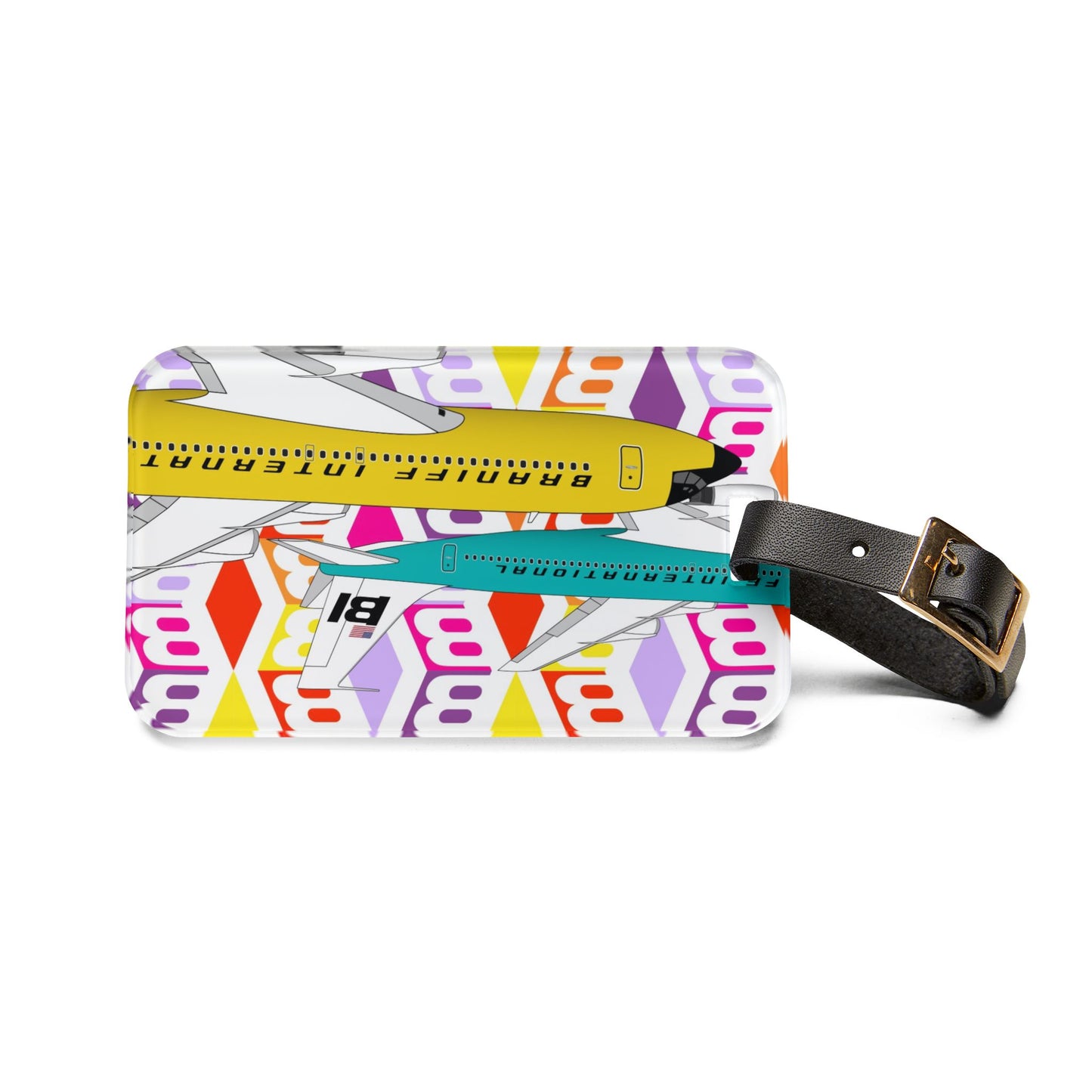 Luggage Tag Personalized Braniff EOTPP End of the Plain Plane Boeing 707 Super Jet with BI Wolf Gordon Logo 1966