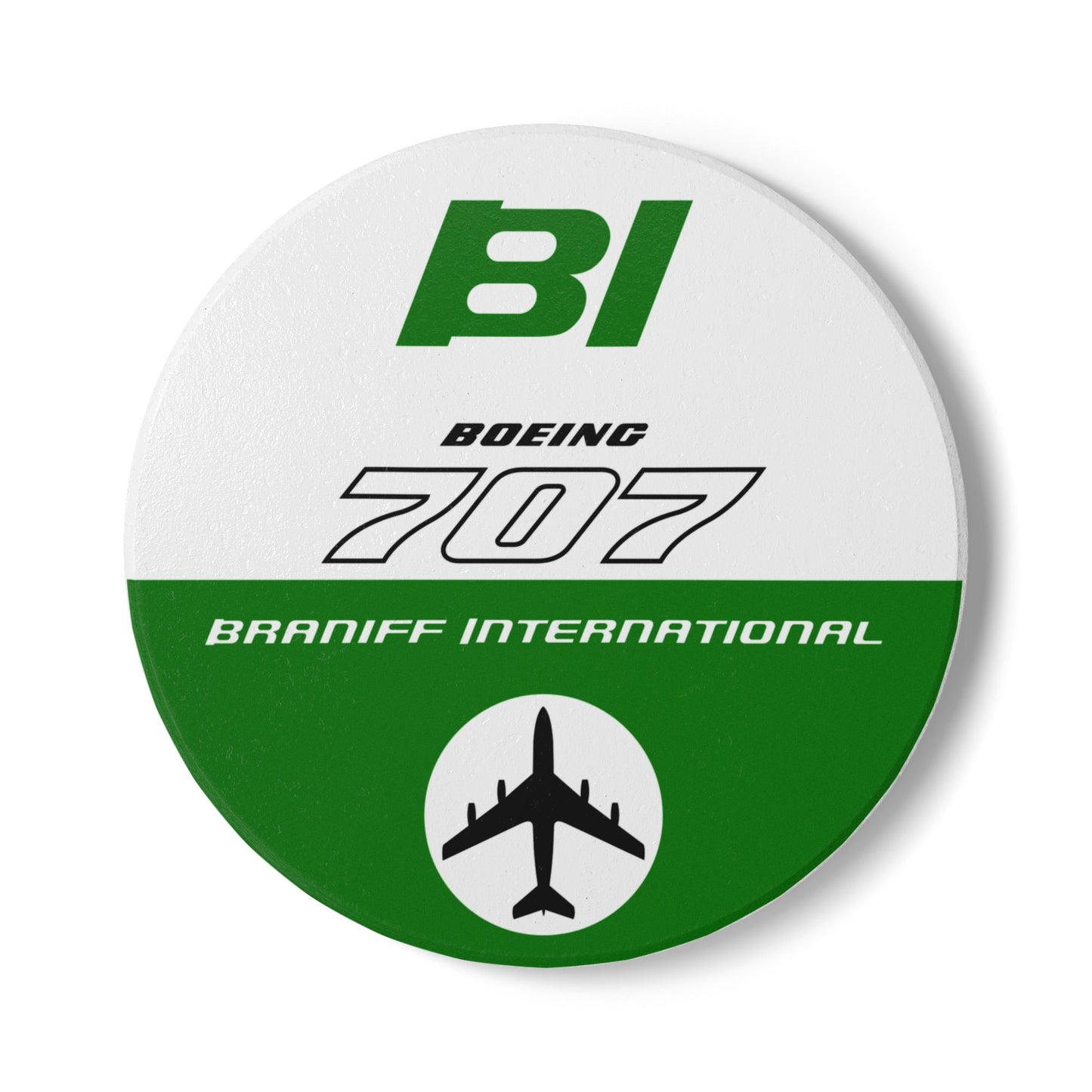 Braniff Ceramic Coaster with Cork Backing EOTPP Boeing 707 1966 Green