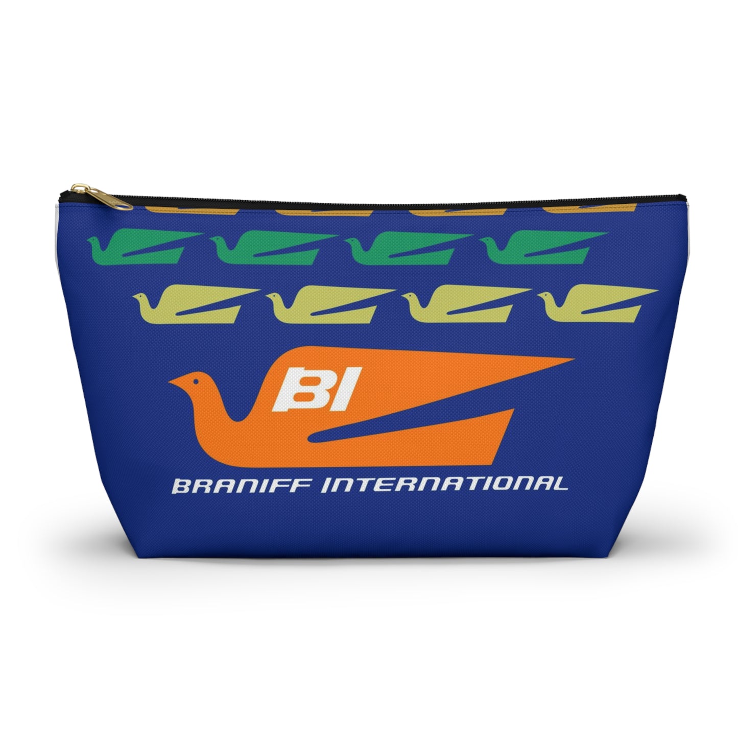 Braniff Inflight Accessory Toiletry Makeup Travel Pouch with T-bottom Bluebird of Happiness Flock Dark Blue