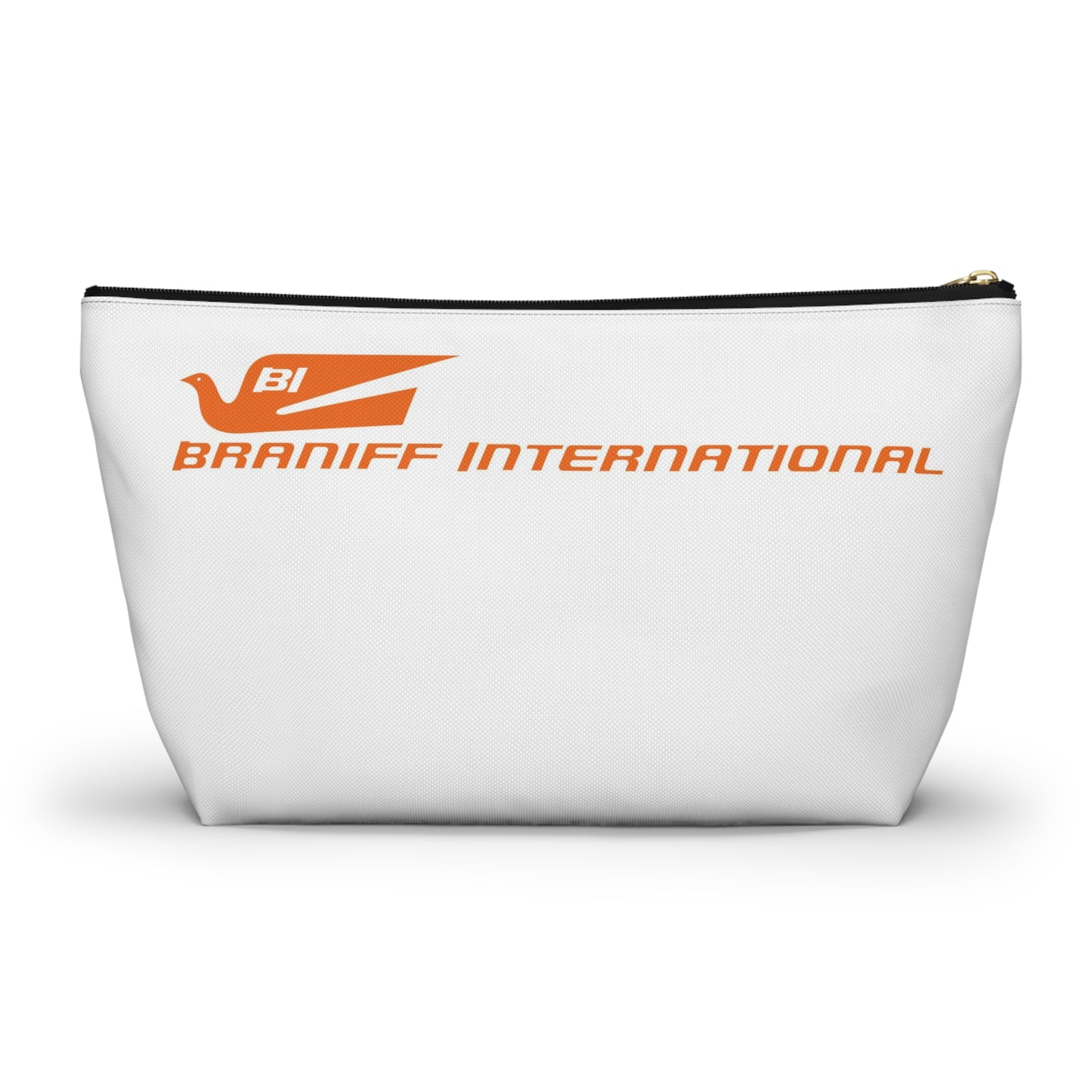 Braniff Inflight Accessory Toiletry Makeup Travel Pouch with T-bottom Bluebird of Happiness Orange