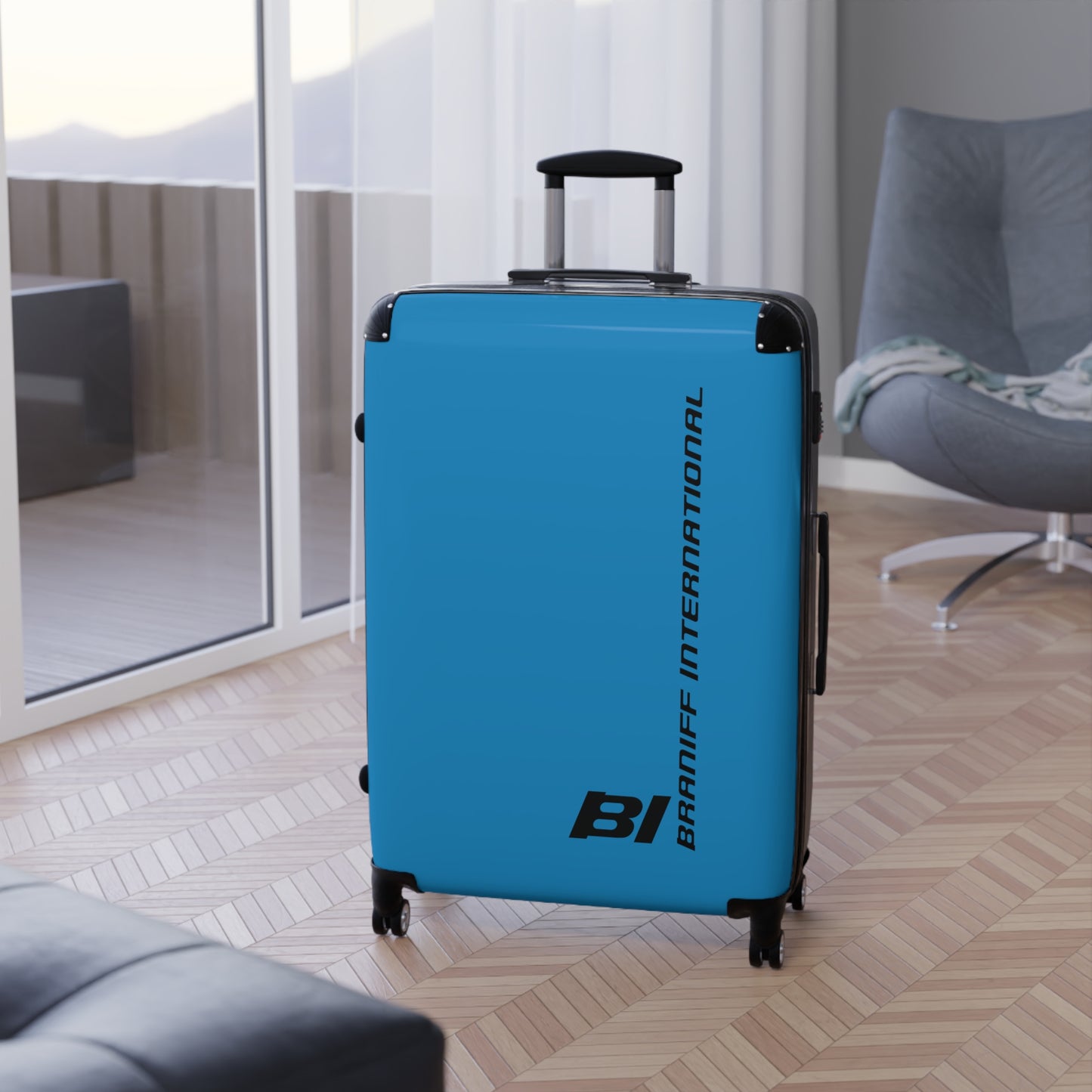 Braniff Ultra Space Jet Luggage Suitcase Braniff Alexander Girard Design End of the Plain Plane 1965 1967 New Medium Blue