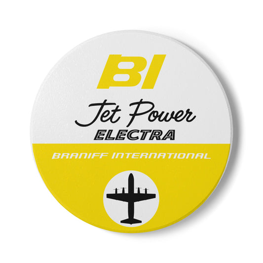 Braniff Ceramic Coaster with Cork Backing EOTPP Lockheed L-188 Electra 1965 Yellow