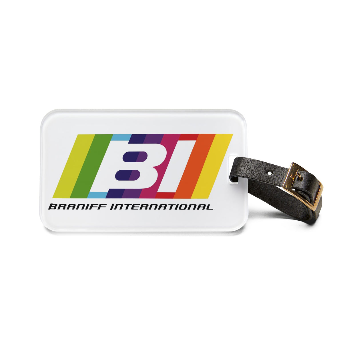 Copy of Luggage Tag Personalized BIuebird Braniff Alexander Girard Design BI Script Blue Black