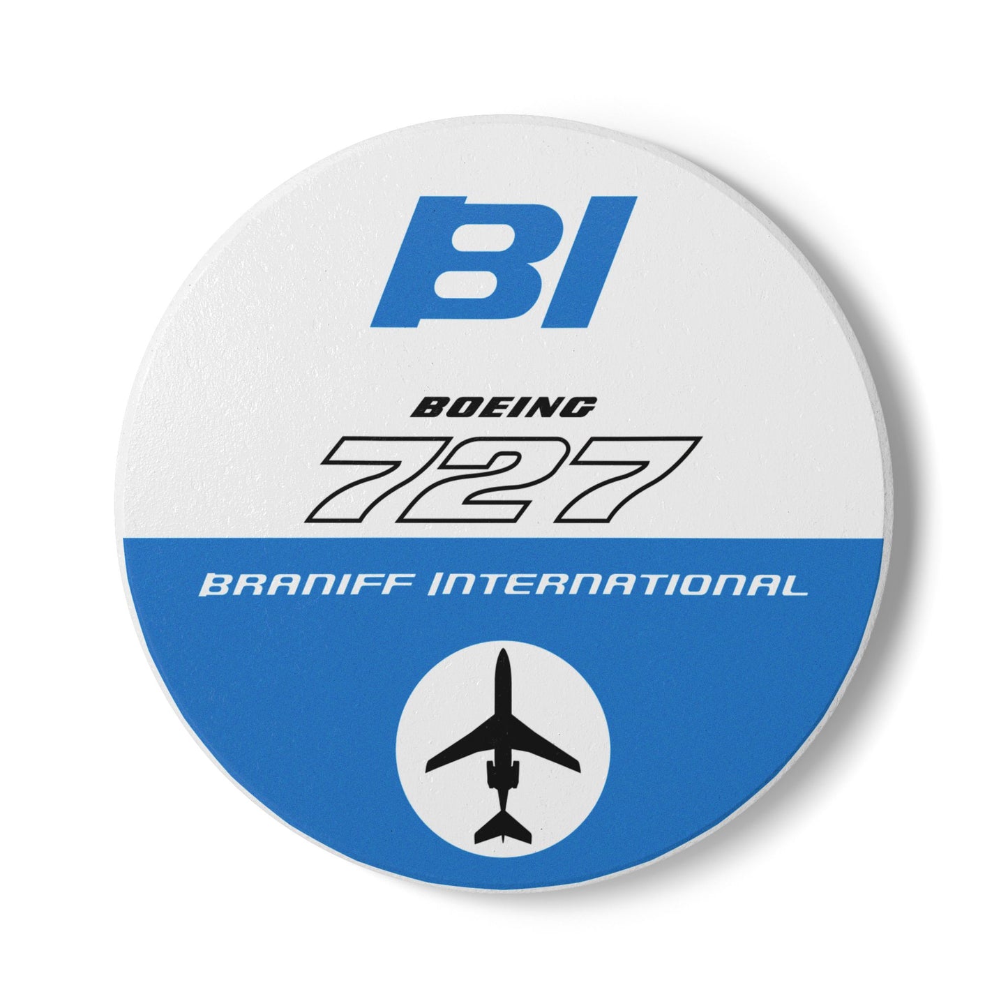Braniff Ceramic Coaster with Cork Backing EOTPP Boeing 727 1966 Blue