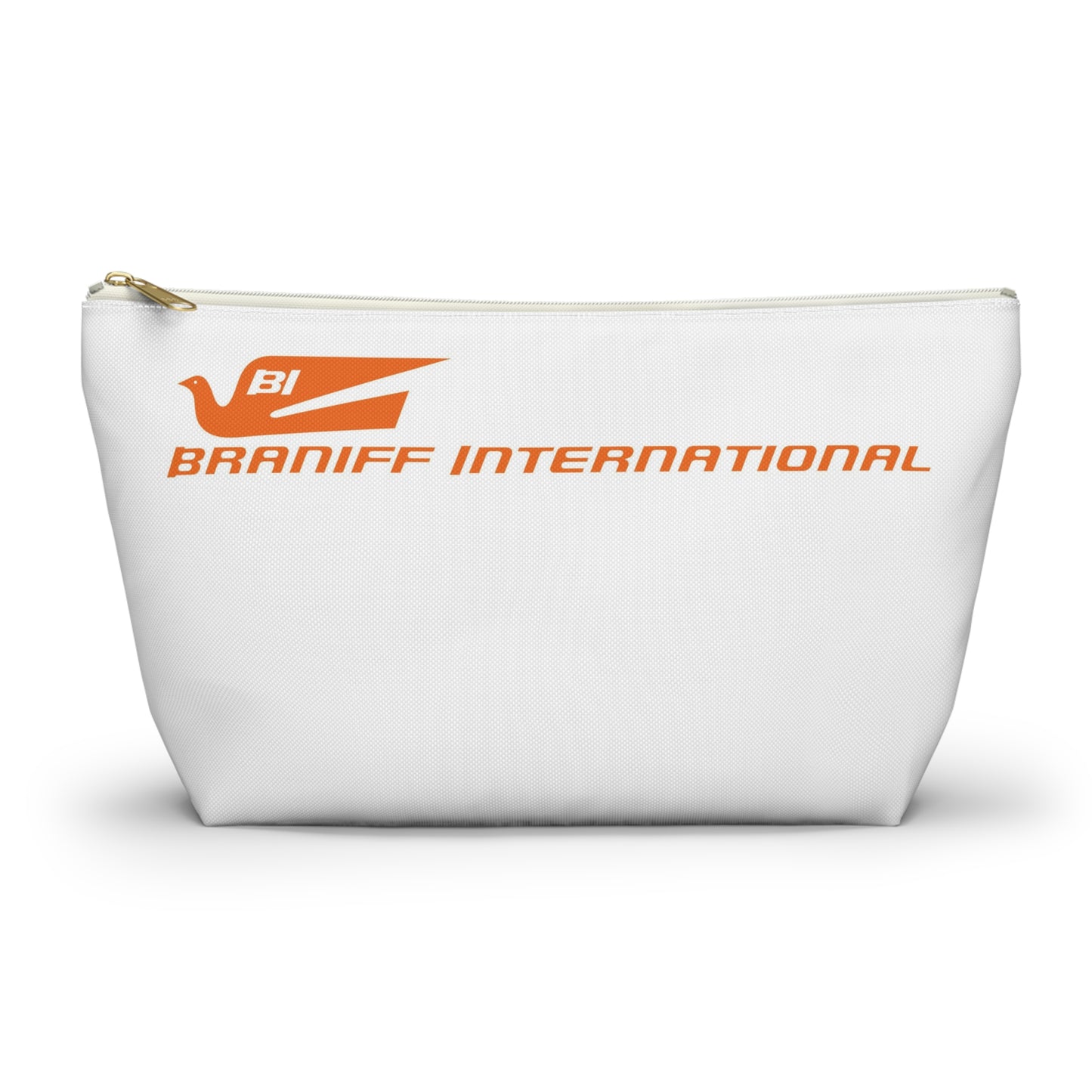 Braniff Inflight Accessory Toiletry Makeup Travel Pouch with T-bottom Bluebird of Happiness Orange