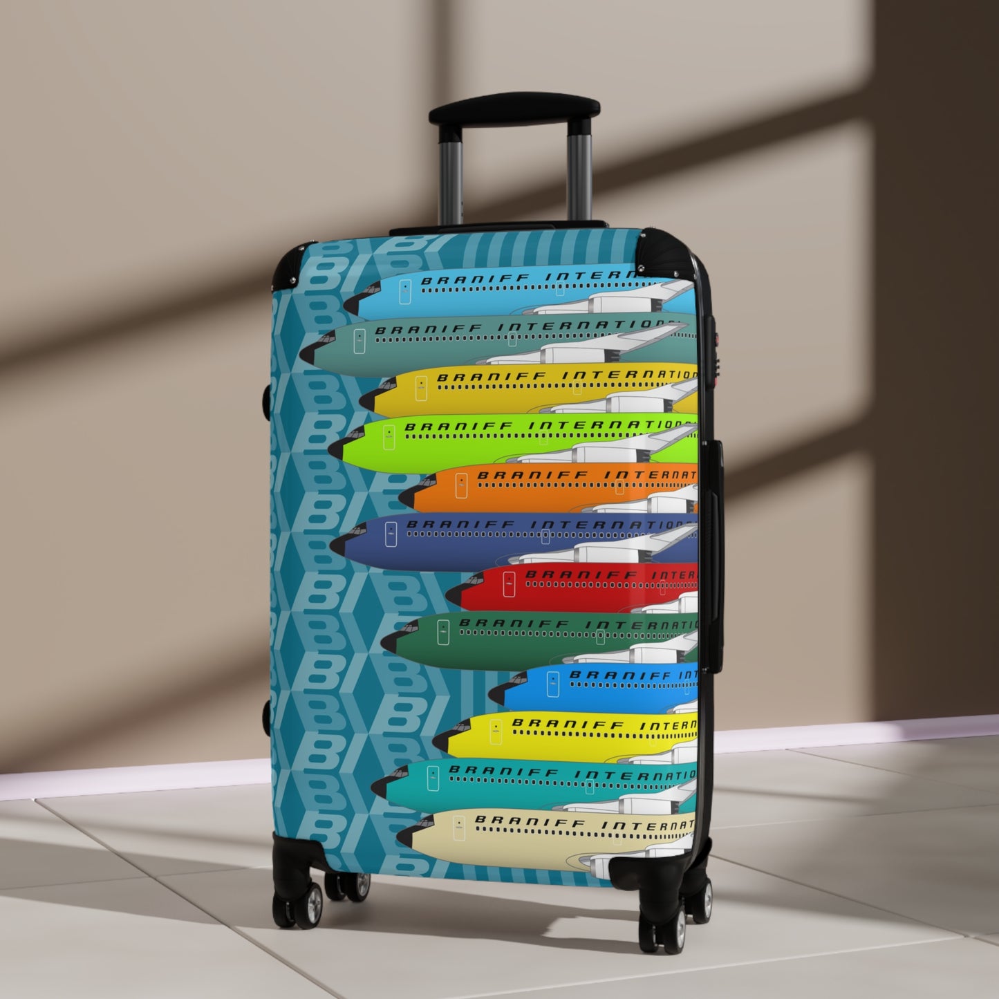 Braniff Luggage Suitcase EOTPP End of the Plain Plane Boeing 707 Fleet on BI Tiled Logo 1966