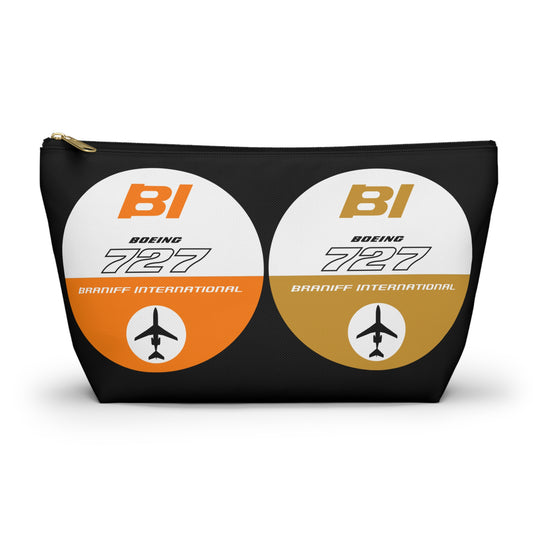 Braniff Inflight Accessory Toiletry Makeup Travel Pouch with T-bottom Braniff Boeing 727-100 Circle Logo Multi Color 1965