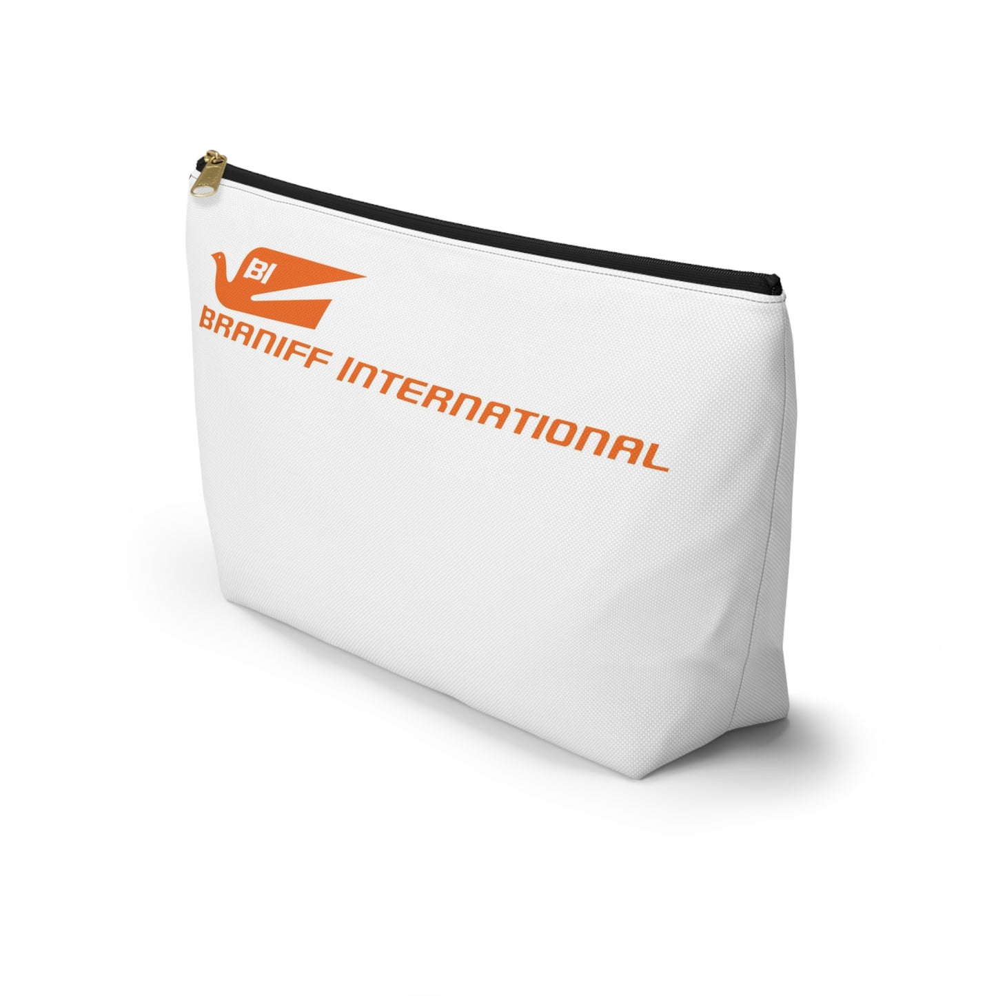 Braniff Inflight Accessory Toiletry Makeup Travel Pouch with T-bottom Bluebird of Happiness Orange