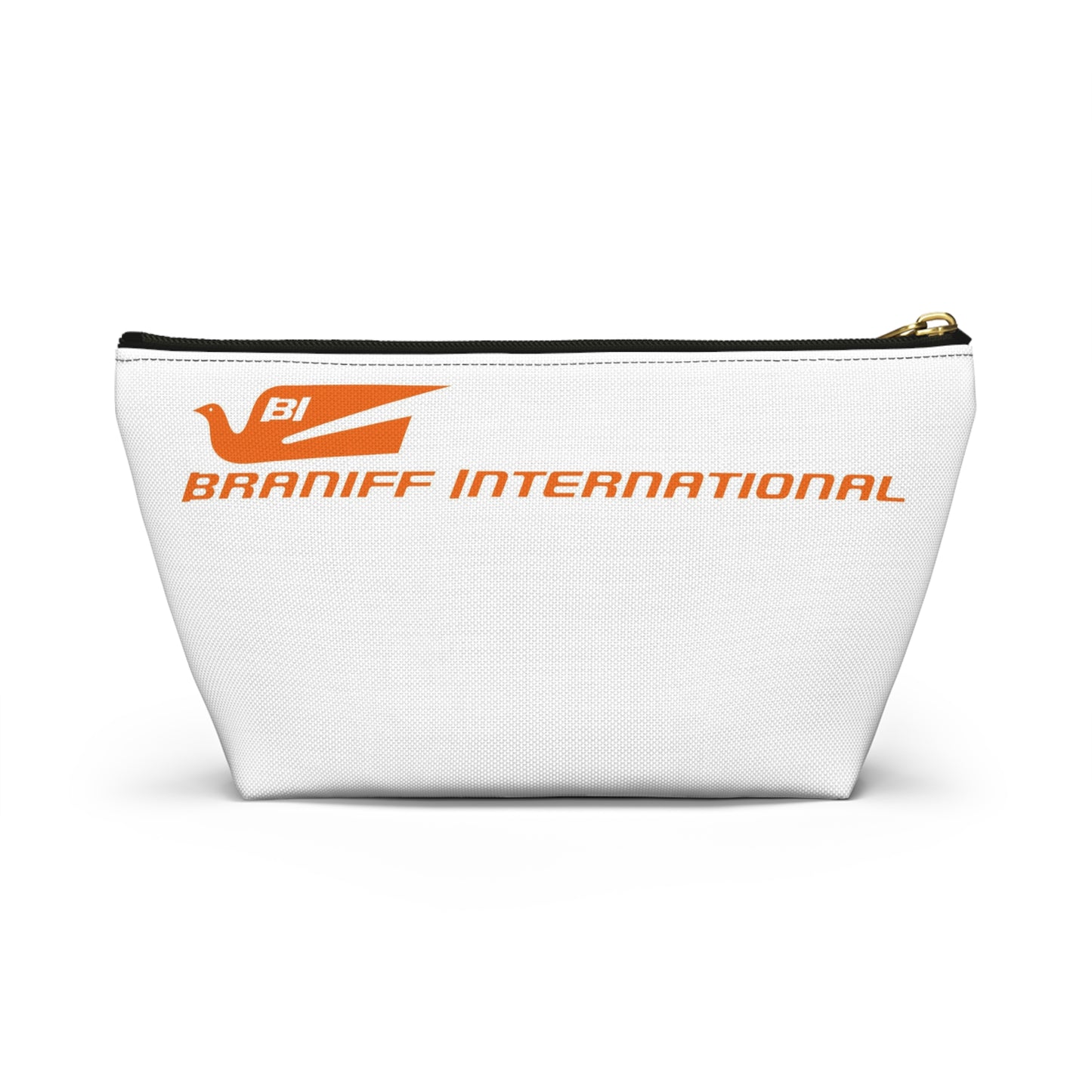Braniff Inflight Accessory Toiletry Makeup Travel Pouch with T-bottom Bluebird of Happiness Orange