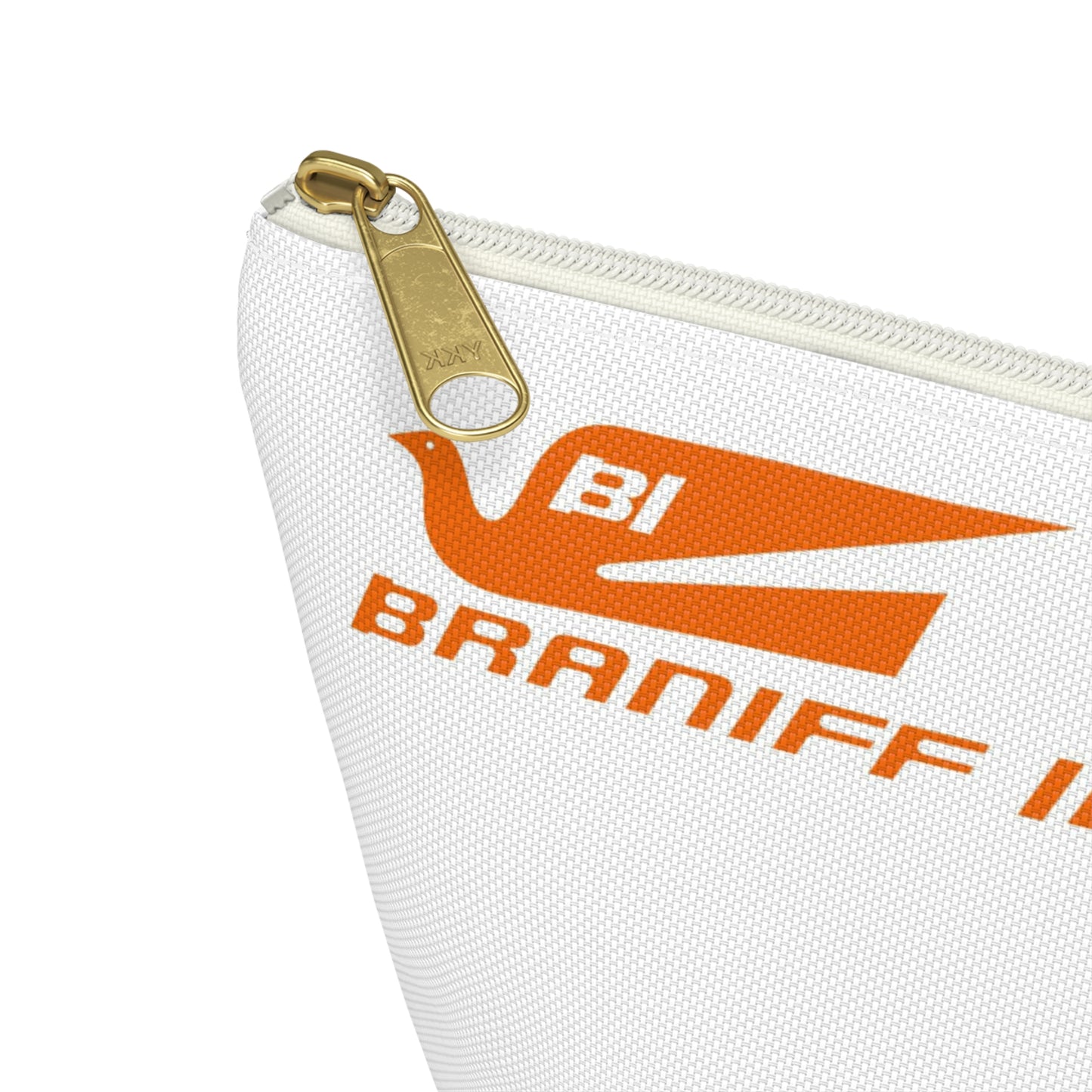 Braniff Inflight Accessory Toiletry Makeup Travel Pouch with T-bottom Bluebird of Happiness Orange