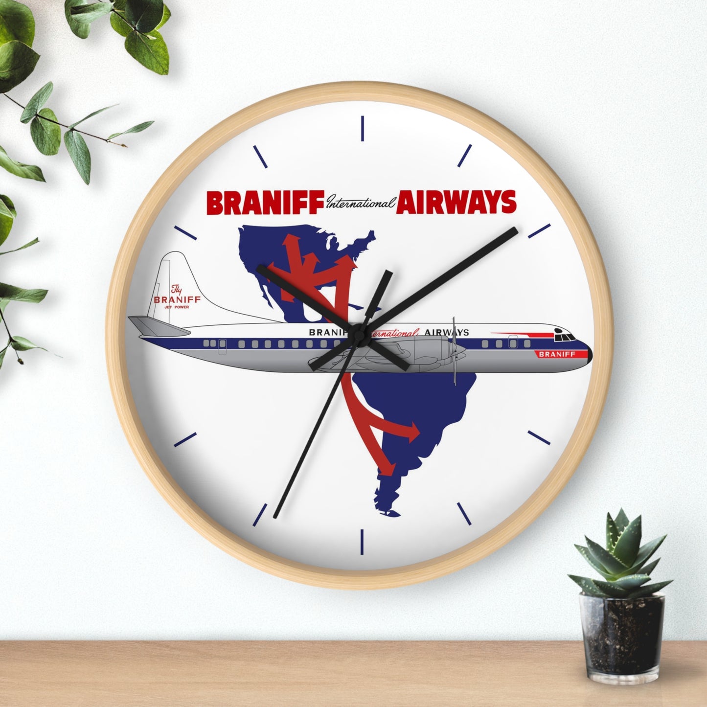 Wall Clock Braniff Lockheed L-188 Electra Jet with Route Map