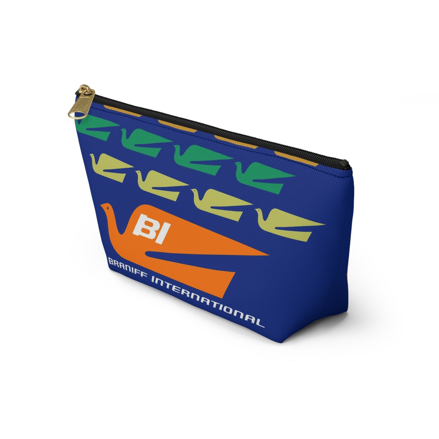 Braniff Inflight Accessory Toiletry Makeup Travel Pouch with T-bottom Bluebird of Happiness Flock Dark Blue