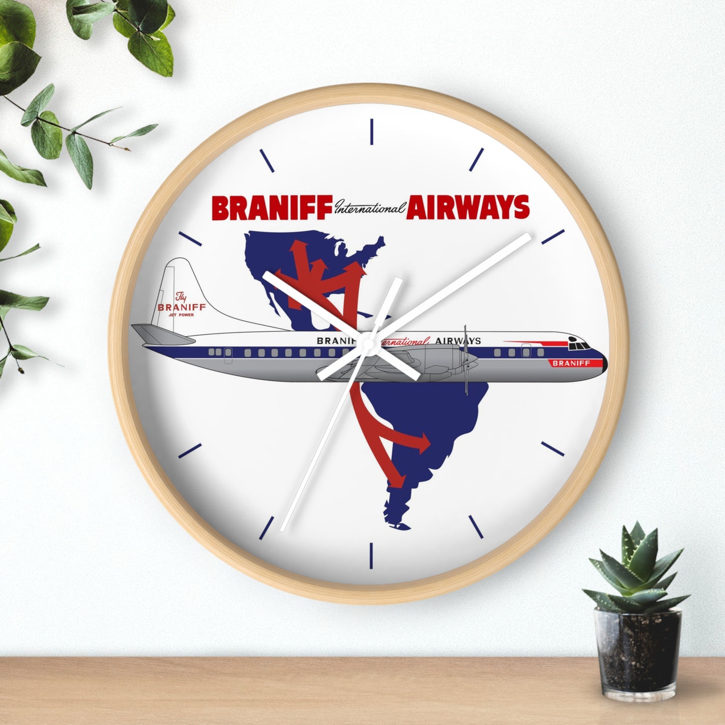 Wall Clock Braniff Lockheed L-188 Electra Jet with Route Map