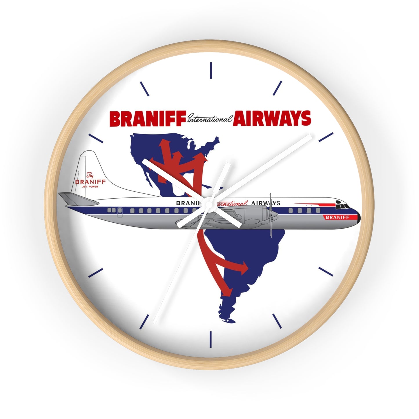 Wall Clock Braniff Lockheed L-188 Electra Jet with Route Map