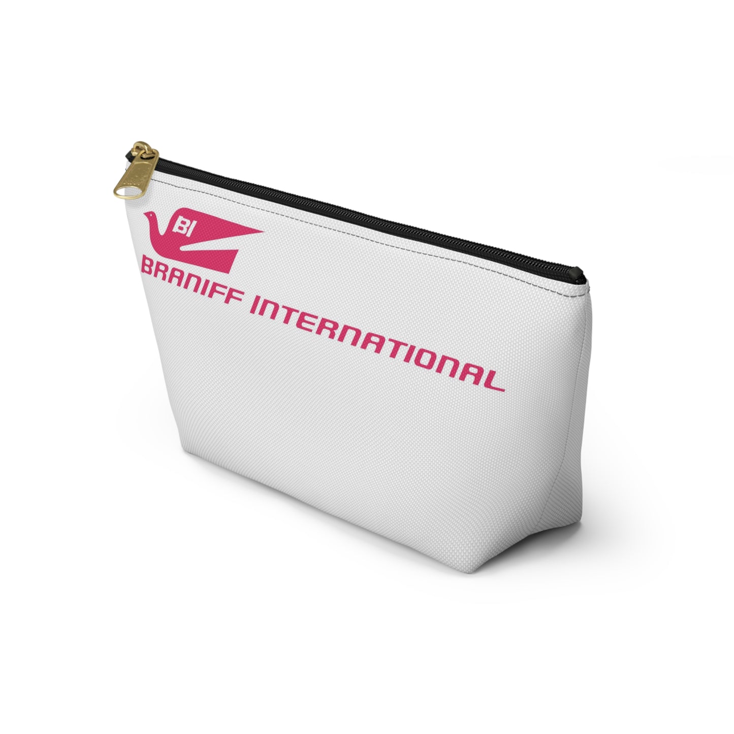 Braniff Inflight Accessory Toiletry Makeup Travel Pouch with T-bottom Bluebird of Happiness Pink