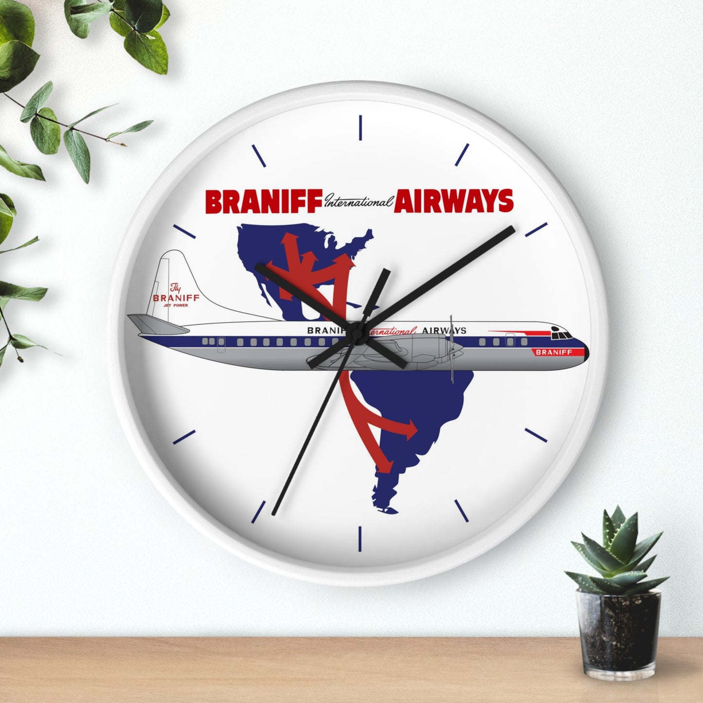 Wall Clock Braniff Lockheed L-188 Electra Jet with Route Map