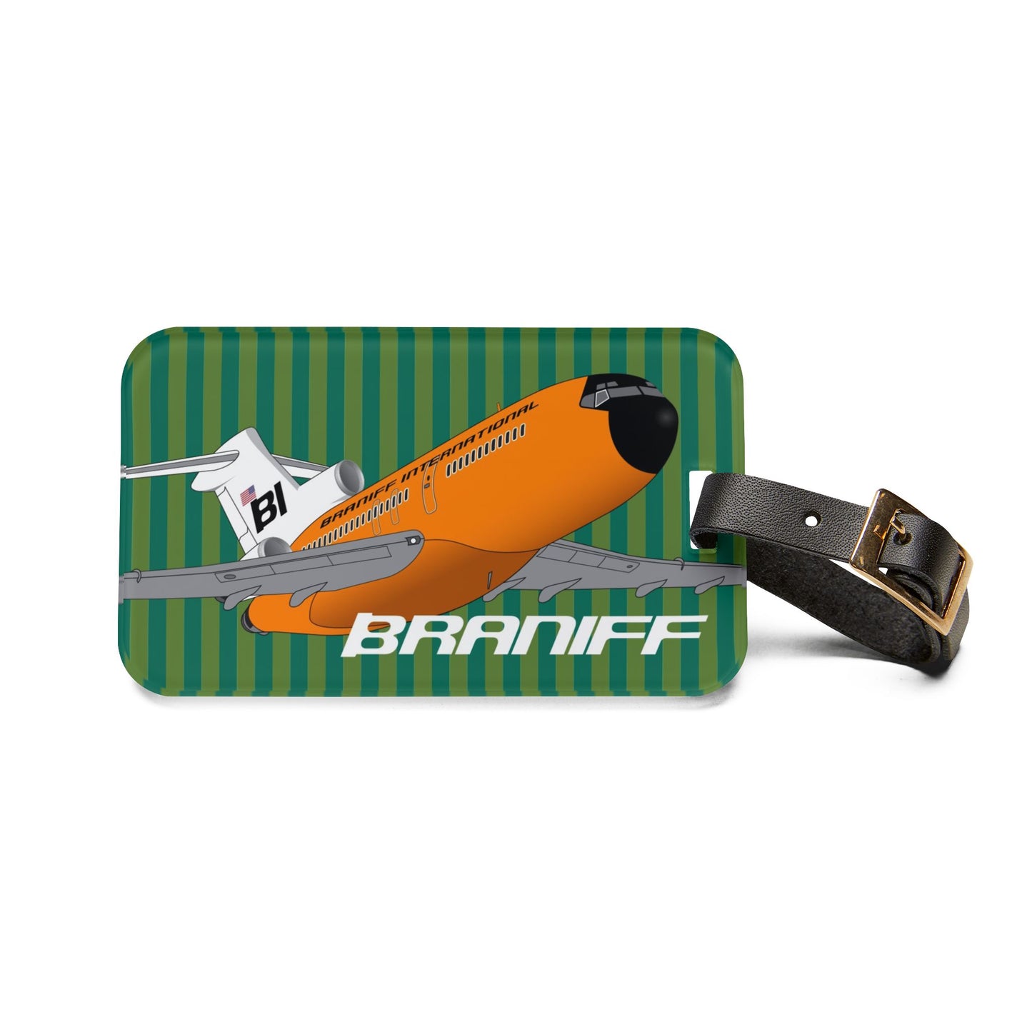 Luggage Tag Personalized Braniff EOTPP End of the Plain Plane Boeing 727 Super Jet on Alexander Girard Stripe 1966