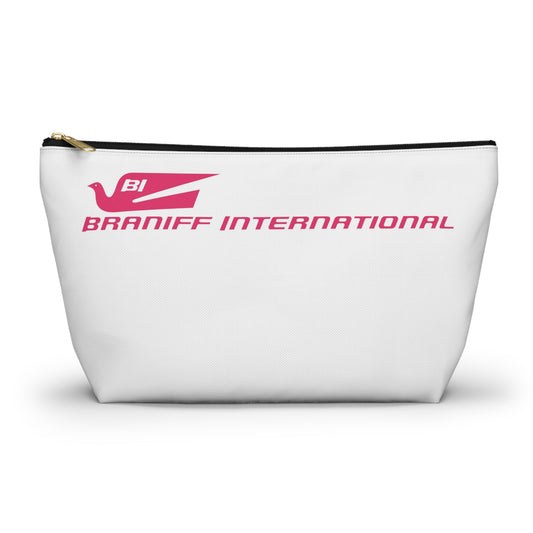 Braniff Inflight Accessory Toiletry Makeup Travel Pouch with T-bottom Bluebird of Happiness Pink