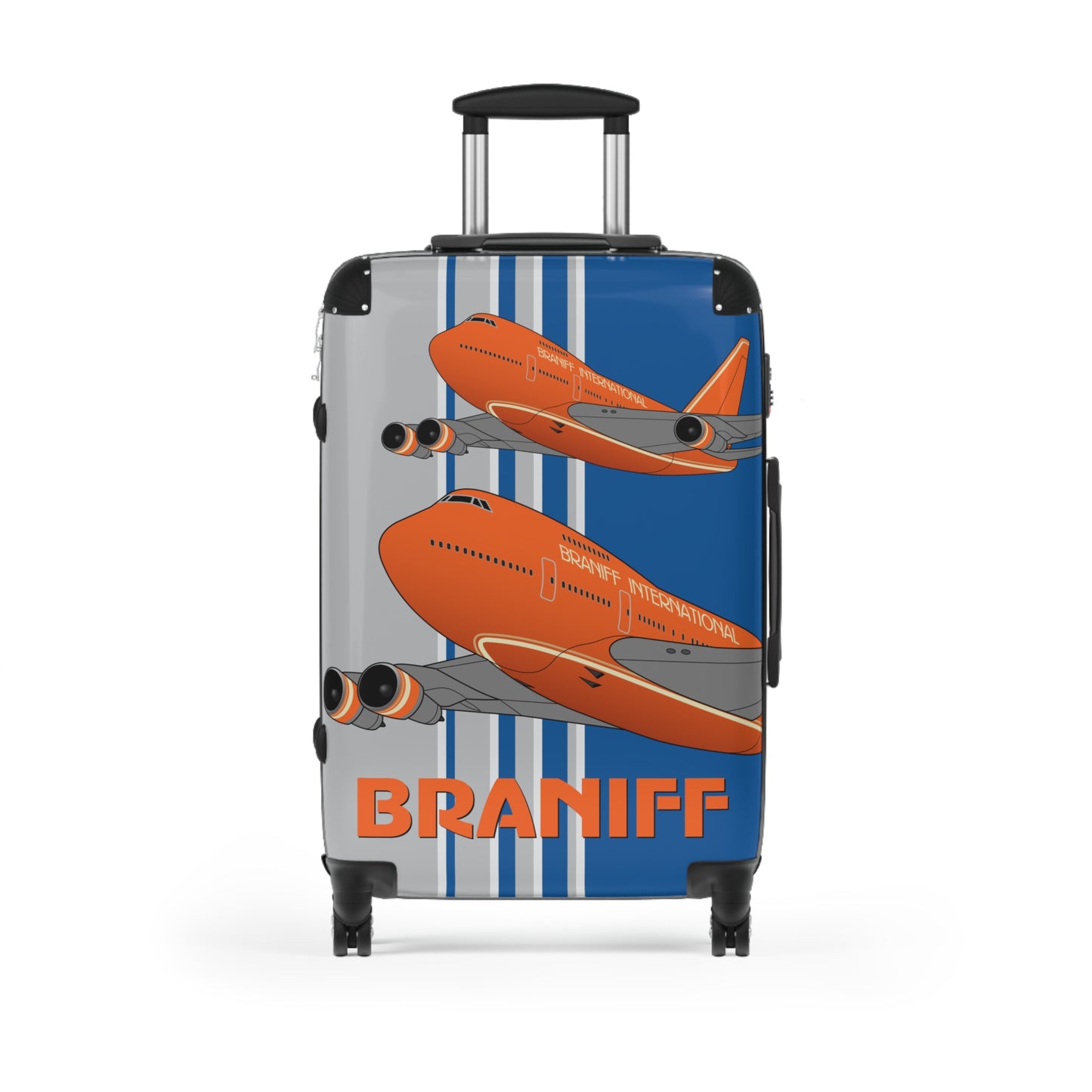 Braniff Ultra Space Jet Luggage Suitcase Boeing 747 Ultra Space Jumbo Jets in Flight Big Orange