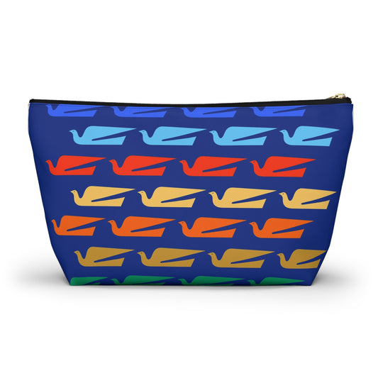 Braniff Inflight Accessory Toiletry Makeup Travel Pouch with T-bottom Bluebird of Happiness Flock Dark Blue