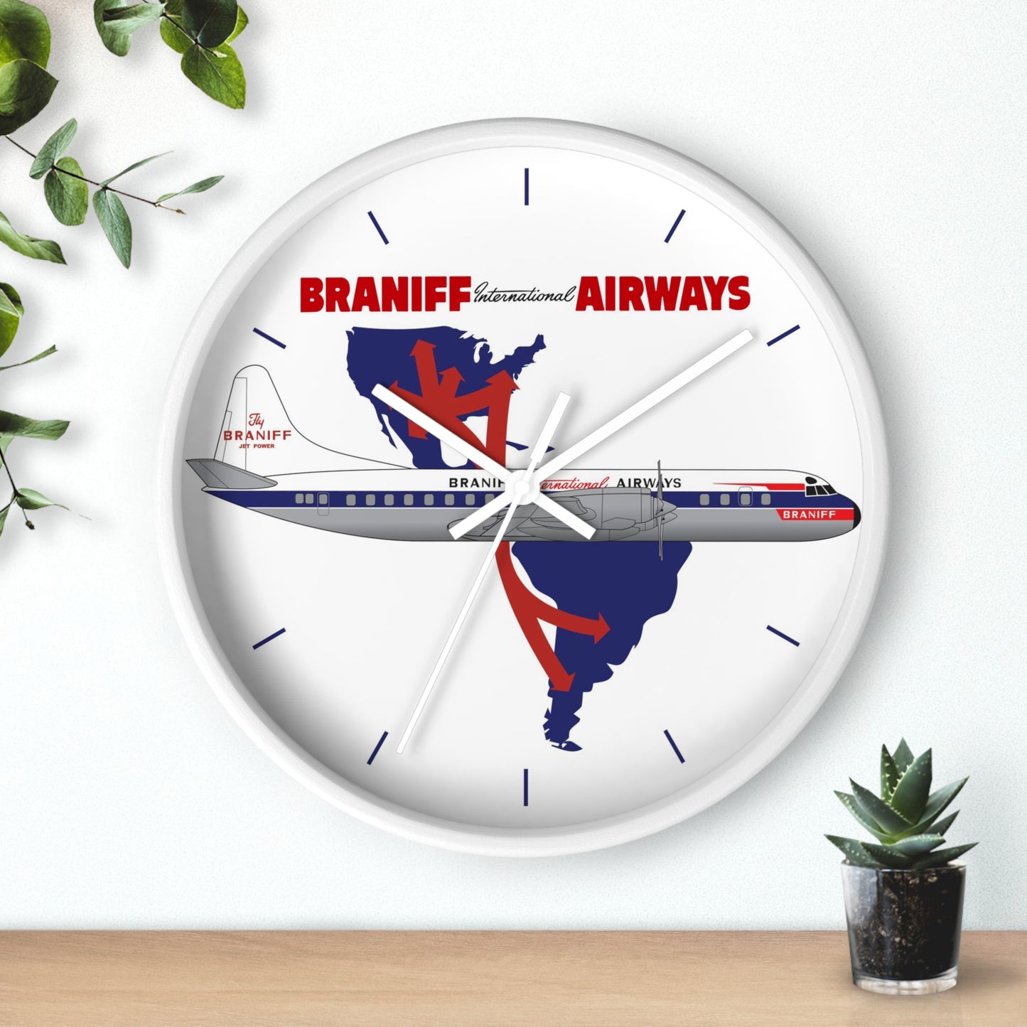 Wall Clock Braniff Lockheed L-188 Electra Jet with Route Map
