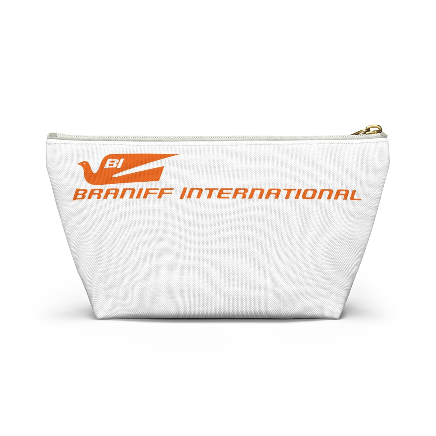 Braniff Inflight Accessory Toiletry Makeup Travel Pouch with T-bottom Bluebird of Happiness Orange